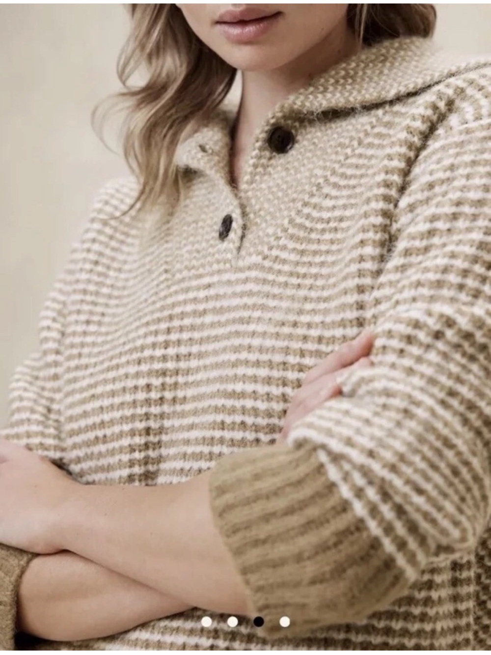 Banana Republic Camel & Cream Striped Collared Pullover